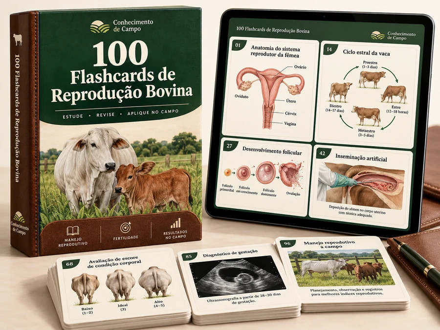 Mockup: 100 Flashcards de Reprodução Bovina