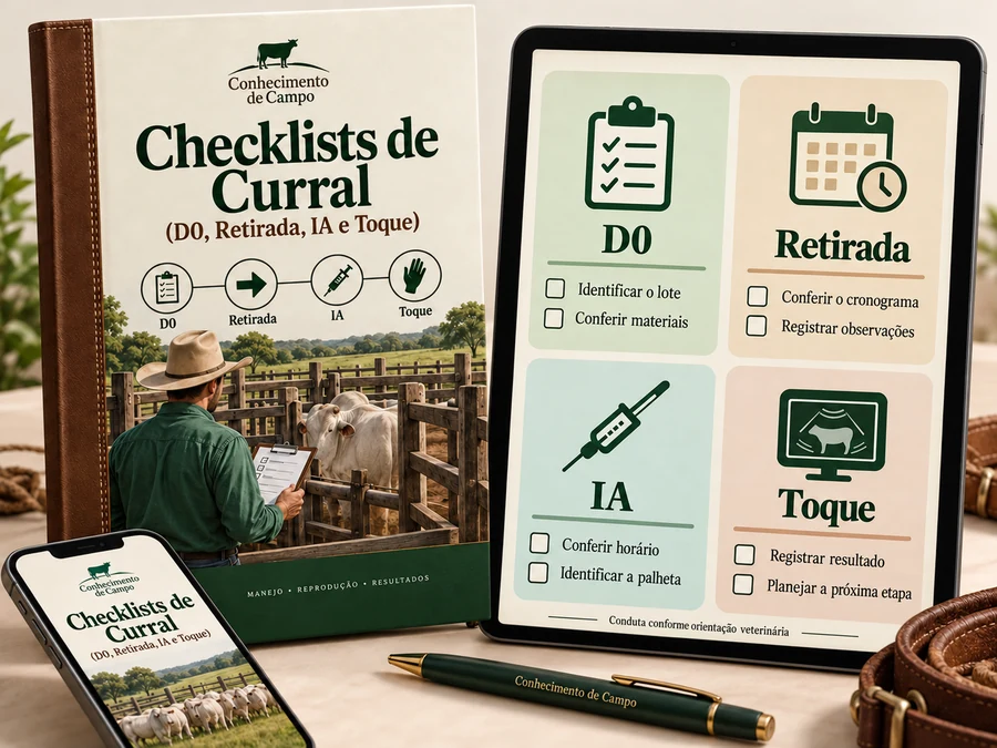 Mockup: Checklists de Curral (D0, Retirada, IA e Toque)